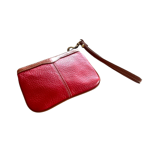 DOONEY & BOURKE Small Red Pebbled Leather Brown Top Zip Strap Wristlet Bag - Picture 5 of 5